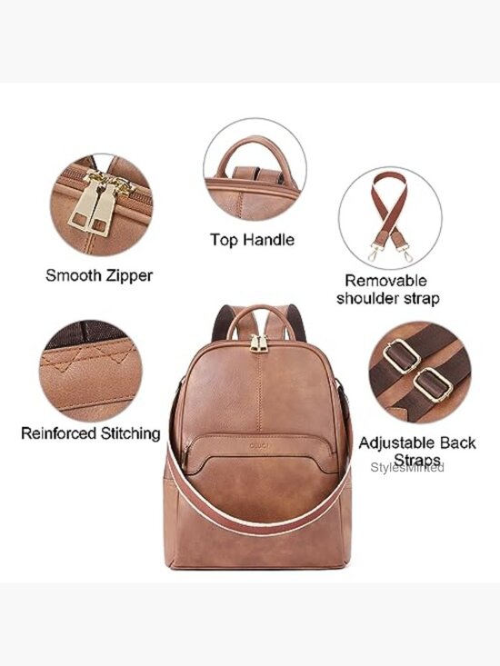 PU Leather Convertible Travel Backpack Shoulder Bag 6 Pockets Medium
